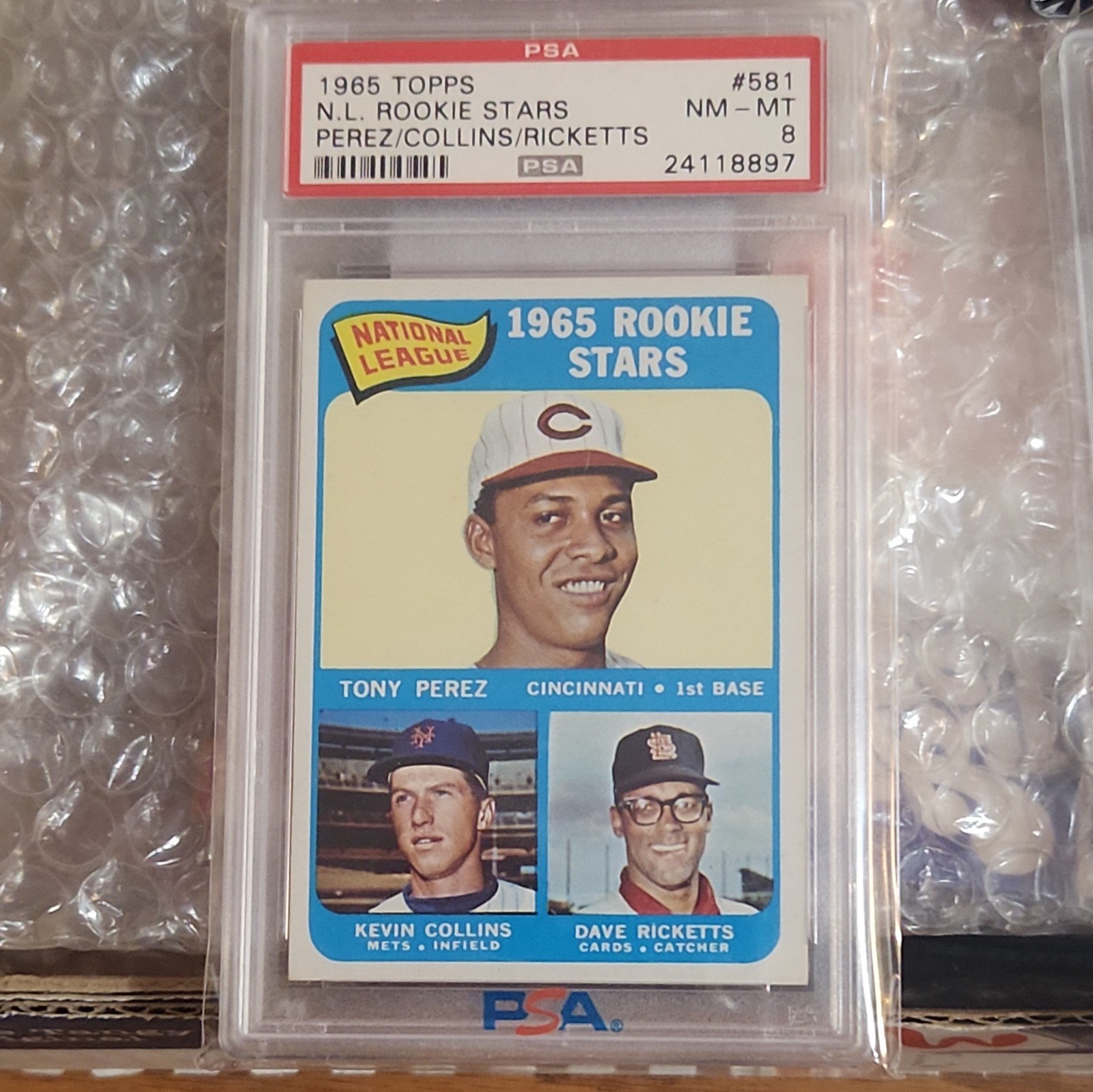1965 TOPPS #581 TONY PEREZ RC HOF PSA 8 NM-MT