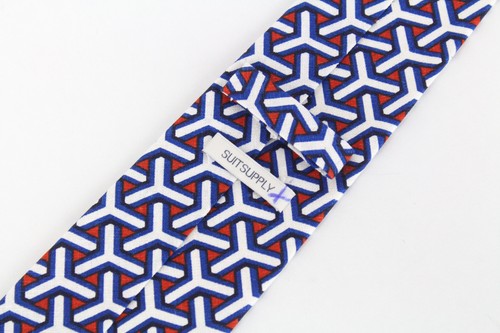 SUITSUPPLY Men's Tie 148x8 cm Blue White Patterned Pointed Linen Cotton - Picture 5 of 7