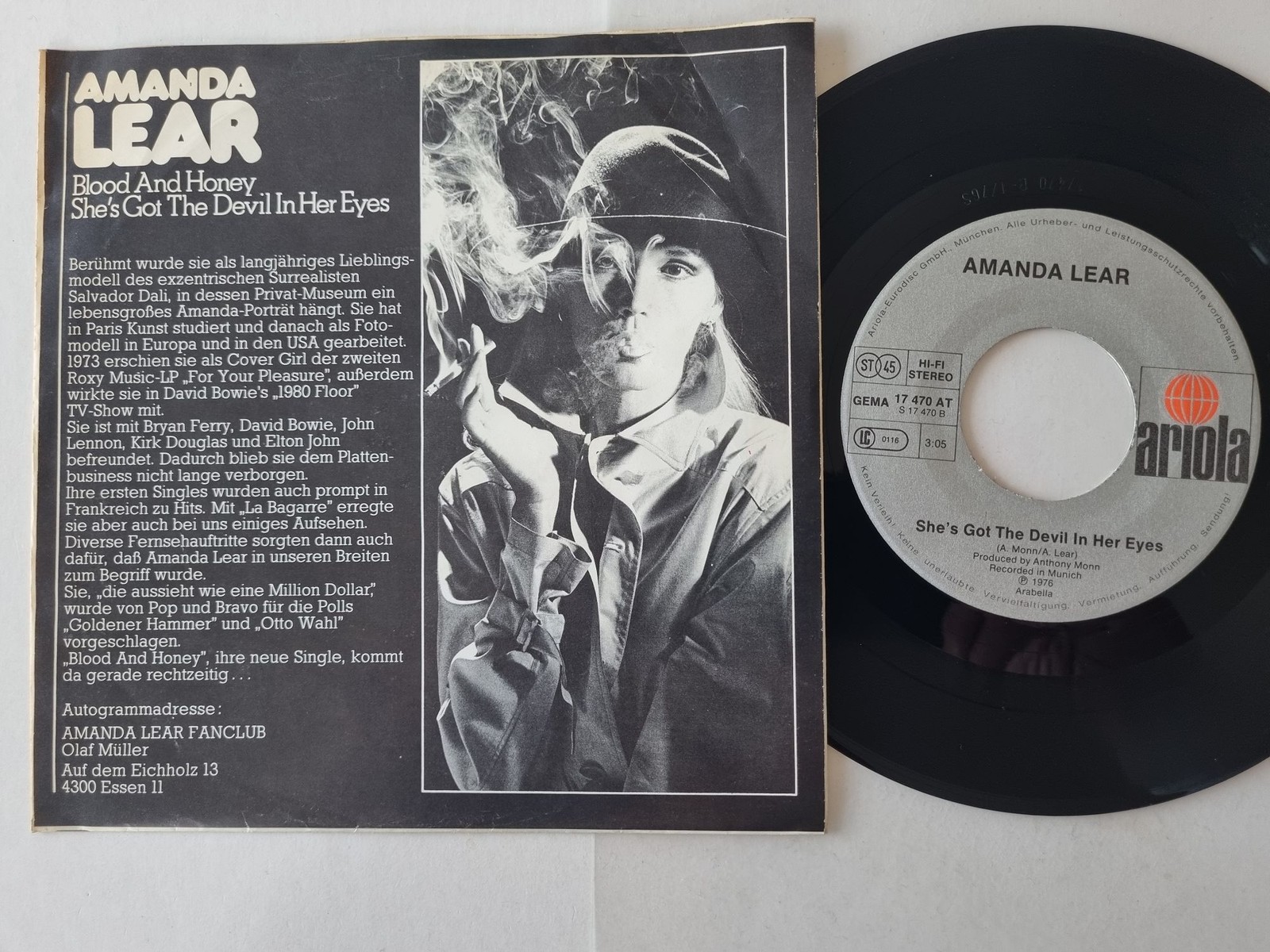 Amanda Lear - Blood And Honey 7'' Vinyl Germany