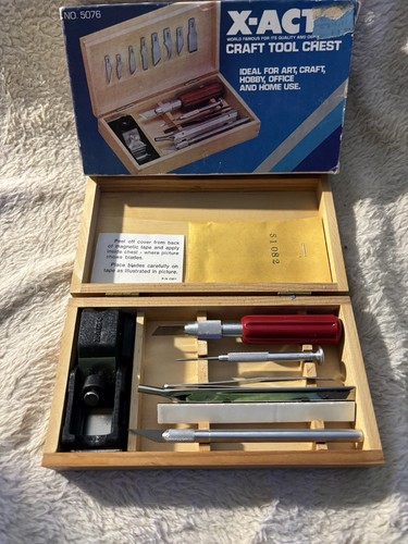 X-ACTO VTG CRAFT TOOL CHEST Wood Hinged Number 5076 - 1977 Unused - Picture 3 of 16