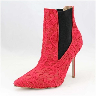 Buffalo High Heels Gr. 40 Stiefeletten Spitzenoptik in rot/schwarz (#4024)