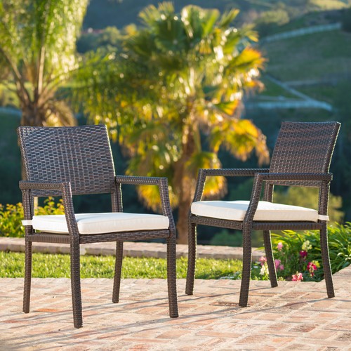 Set of 2 Wicker Rattan Patio Dining Chairs W/cushion for Backyard Porch Garden - Picture 6 of 14