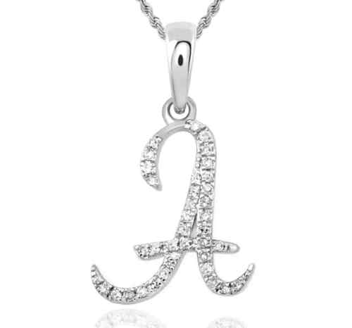 Colgante con letra inicial de oro blanco de 10 quilates con diamantes reales de 0,11 quilates - Imagen 2 de 5