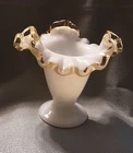 VINTAGE FENTON GOLD (YELLOW) CREST DOUBLE CRIMPED MILK GLASS VASE