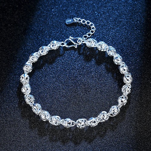 Feine hübsche schöne hohle Kugelkette 925 Sterling Silber Armband für Damen - Bild 10 von 24