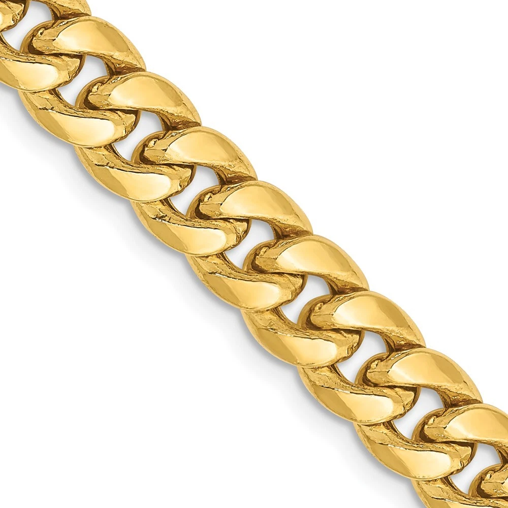 Real 14K Yellow Gold 6.75mm Semi Solid Miami Cuban Chain 24 inch