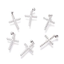 10Pcs Nickel Free Cross Brass Micro Pave Cubic Zirconia Pendants Charm 22.5x15mm