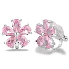 Clip On Flower Earrings for Women CZ Sparkly Stud Earrings Non Pierced Cubic ...