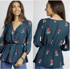ModCloth “Reservations Made” Peplum Embroidered Top XS