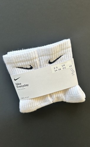 Nike Everyday White Crew Cushioned Socks Small 2-5 Kids Junior Children 2 Pairs - Picture 3 of 8