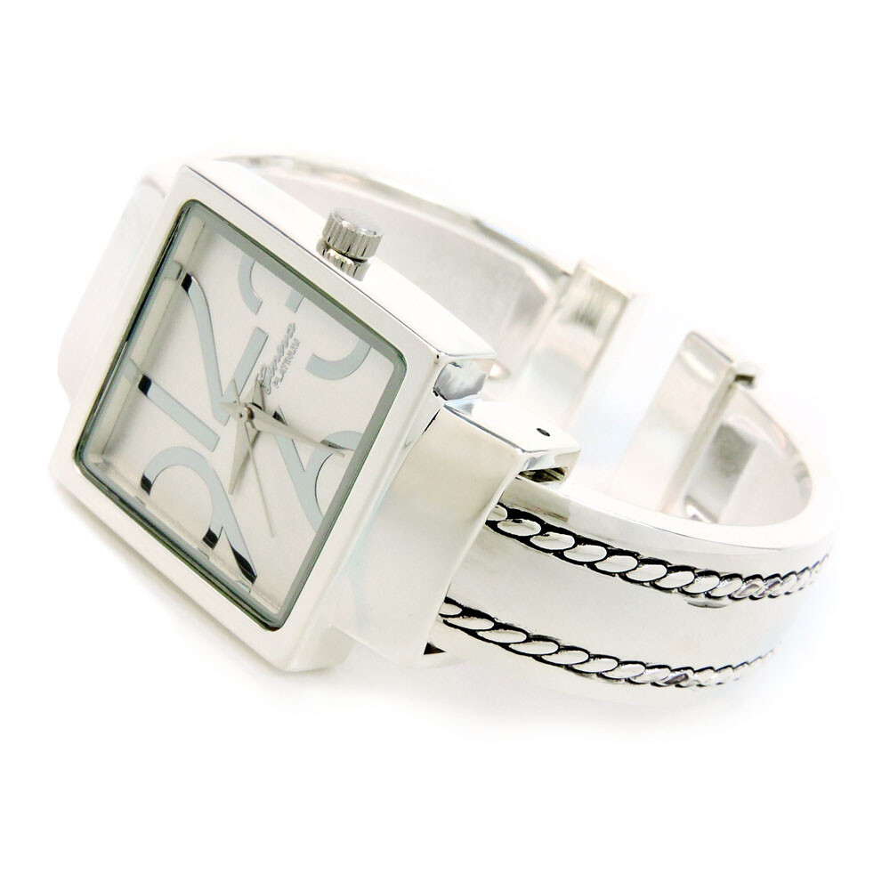Silver Square Dial with Oversized Hours, Stitch Style Bangle  display picture 1