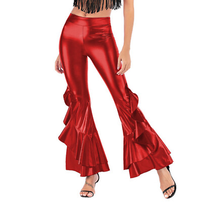 Womens Ruffle Rock Flared High Waist Pants Carnival Trousers Leather  Clubwear Australia