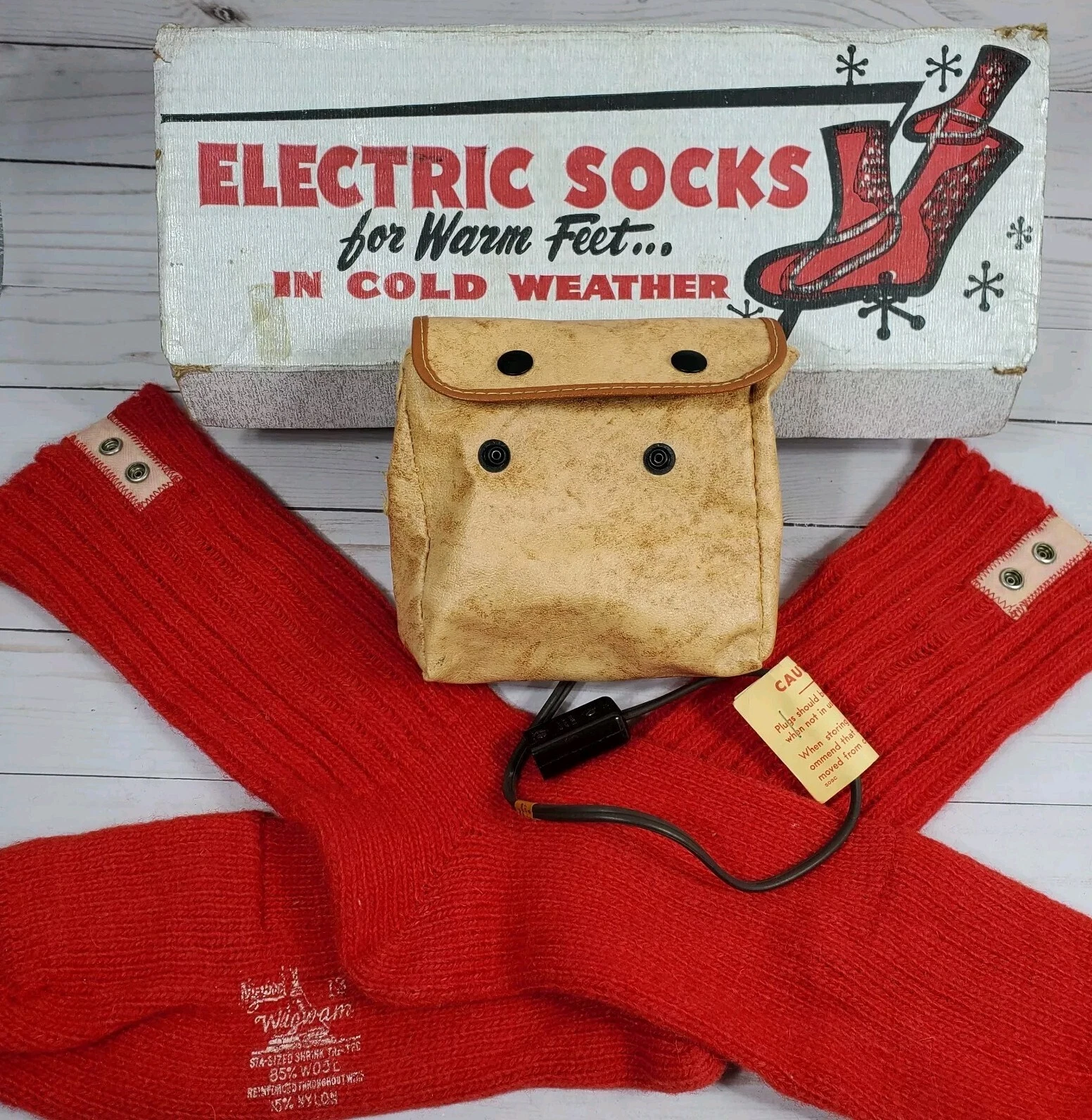 Electric Socks Nywool Wigwam Vintage Warm Feet Original Box Hunt Camp Hike Large