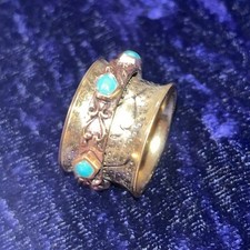 Barse wideband turquoise sterling silver spinner ring gold Vermeil Copper