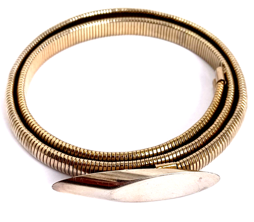 1980s Skinny Belt Gold Tone Oval Buckle Metal Stretch Snake Disco 28-32" - Picture 5 of 14