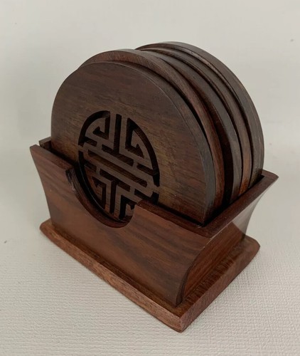 Set sottobicchieri vintage metà secolo asiatici moderni circa anni 80 cinesi palissandro bar