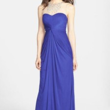 Adrianna Papell Embellished Sheer BLUEBELL size 6 #191 NWT