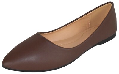 Forever Shoes Women Ballet Basic Flats Pointed Toe Comfort Insoles ALICIA Brown