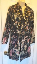 Papillon Los Angeles Women’s Black Multicolor Floral Coat Sz Med Long 
