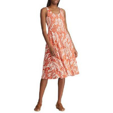 NEW CHAPS ORANGE WHITE FLORAL FLARE MIDI COTTON DRESS SIZE PXL PETITE XL 