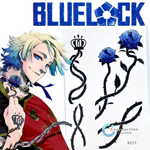 Blue Lock Michael Kaiser Tattoo Sticker Neck Blue Rose Crown Fake Sticker Prop