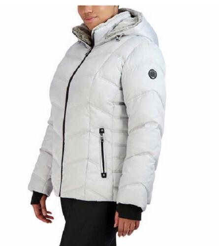 NUEVO CON ETIQUETAS Nautica Damas’ Chaqueta Puffer Capucha Desmontable Plateada Talla Mediana - Imagen 3 de 3