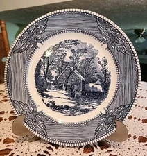 BLUE CURRIER AND IVES CHOP PLATTER.  BARN SCENE.  11 1/4"