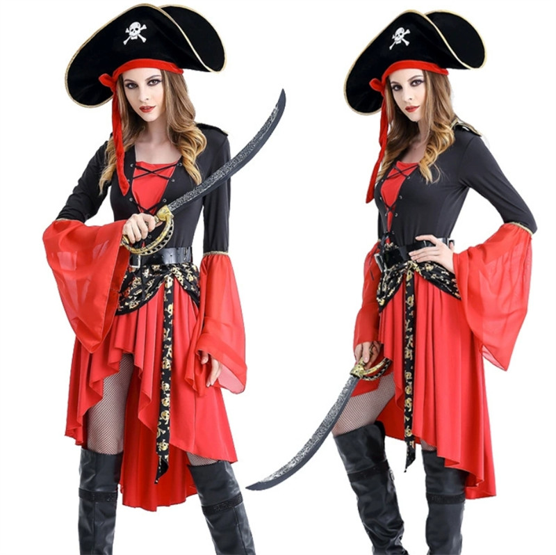 Adulto Mujeres Pirata Disfraz Elegante Vestido Halloween Fiesta Rol Juego Trajes Regalo