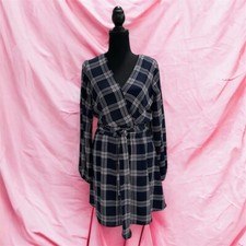 Charlotte Russe Plaid V-Neck Mini Dress Long Sleeve Belted Multicolor Size S