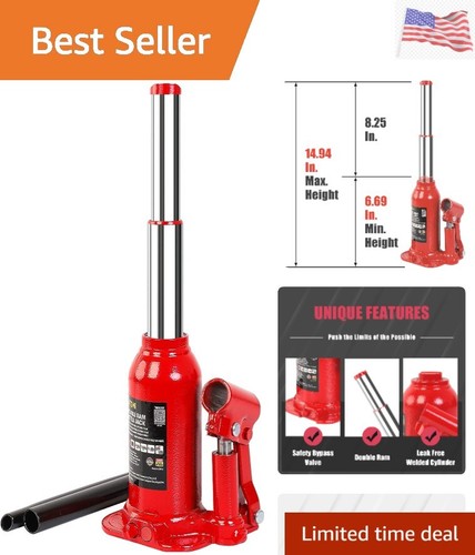 2 Ton 4,000 LBs Double Ram Welded Hydraulic Car Bottle Jack for Auto Repair a...