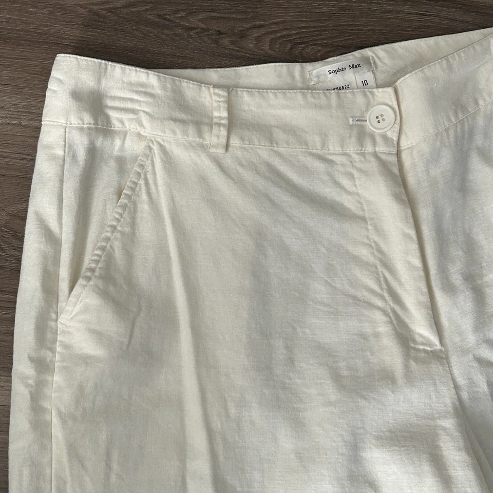 Sophie Max Women’s Linen Blend Straight Leg Crop Pants Ivory 10 Beach Vacation - Image 4 of 4