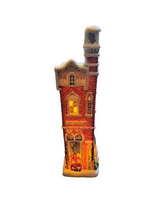 Christmas Village Slim Scale Fire Station Corded Light Up Ceramic- Unbranded