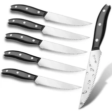 6Pcs Serrated Steak Knife Set Dishwasher Safe Stainless Steel Dinner Table Knife