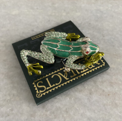 NOS Tag Rhinestone Enameled Artifacts Frog Brooch Pin