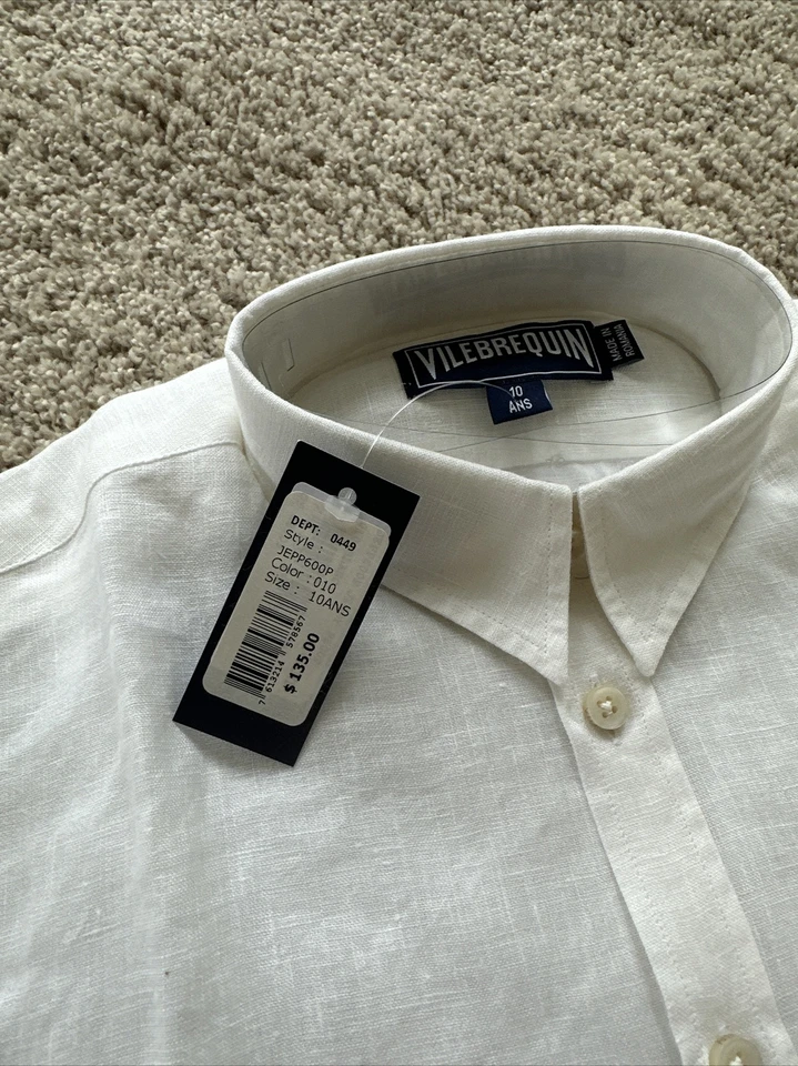 NWT Authentic Vilebrequin Long Sleeve Shirt -100% Linen - BOYS - 8 Years - WHITE - Image 4 of 4
