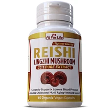 Organic REISHI MUSHROOM 60 PILLS Pure Lingzhi Ganoderma Cholesterol Immune Blood