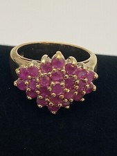 Sterling Silver 925 Vermille Pink Topaz Cluster Ring SZ 6.5 6.15 g .5 in Wide