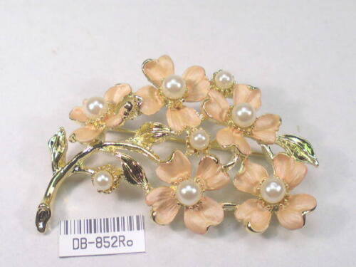DESIGNER DOLPHIN ORE SIGNED VINTAGE FAUX PEARLS ROSE TONE PIN BROOCH DB852Ro - Picture 2 of 5