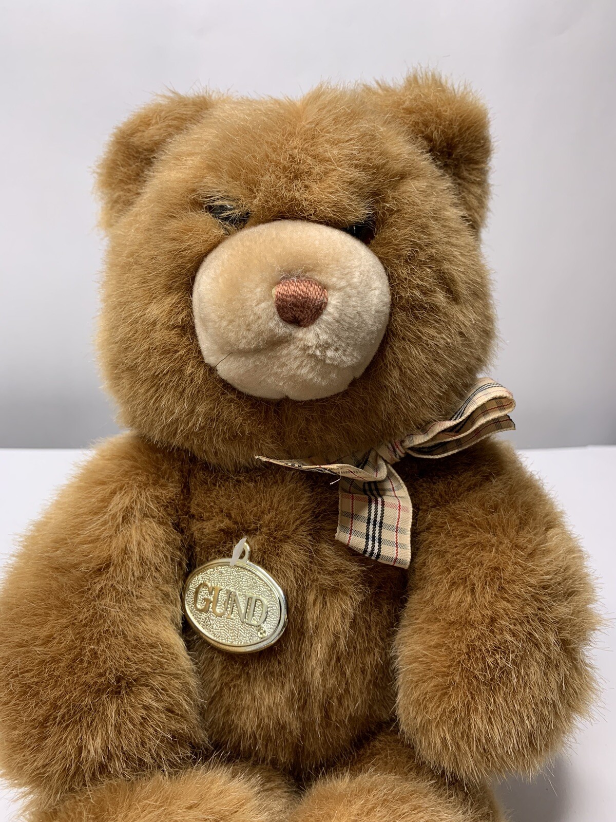 Vintage Gund Brown Teddy Bear Plaid Bow Stuffed Plush | eBay