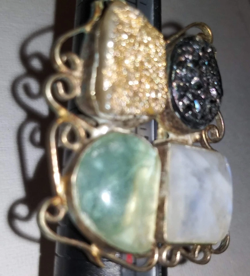 MONSTER Drusy quartz ring moonstone agate size 6 gold and black Drusy HUGE ring! - Image 4 of 4