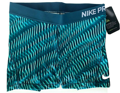 NEW NIKE PRO [L] Women's 3.0'' COMPRESSION Gym/Run Shorts-Teal/Printed 855255-467
