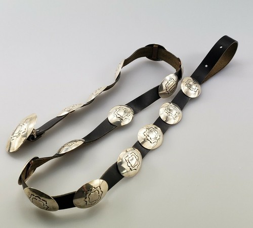 J. Wright Navajo Artist Signed Sterling Concho Belt Silver Southwestern Leather - Picture 7 of 12