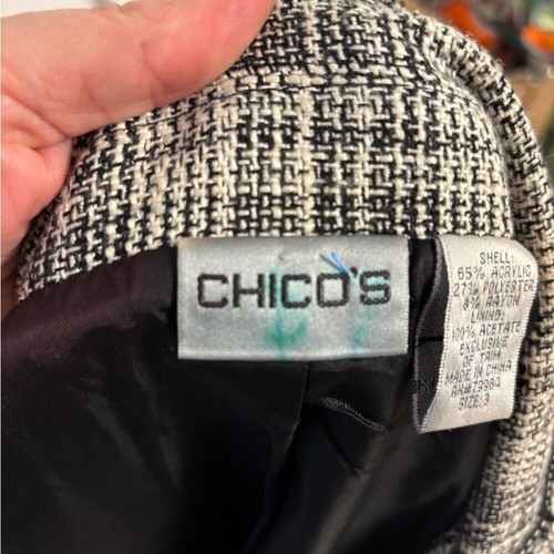 Chicos Tweed Blazer 1 button closure Black Trim Sz 16 - Picture 7 of 9
