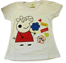 NWT Girls White S/S Love Peppa Pig Hearts Flowers Graphic Tee Top Size 18/24M