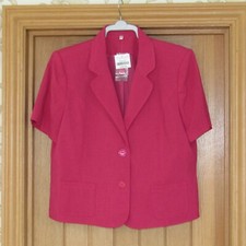 Ewm Bright Pink Cerise Short Sleeved Jacket Uk 18 Pockets Padded Shoulders New