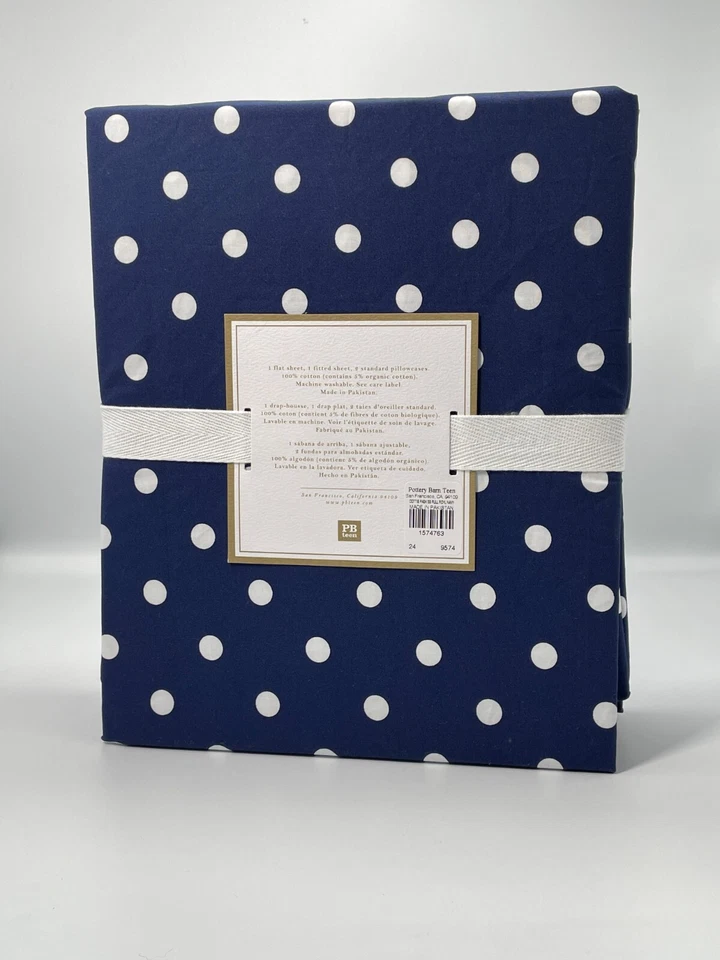 Juego de sábanas Pottery Barn Teen Dottie azul marino tamaño completo nuevo con etiquetas Foto 4 de 4