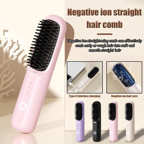 Portable Hair Straightener Brush AntiScald USB Cordless Hair Straightener Brush - Picture 2 of 34