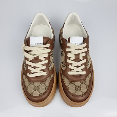 Gucci Brown and Cream Patterned Sneakers Gucci Beige/Cream GG Supreme Canvas And Leather High Top  main image 2