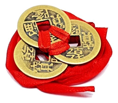 Lucky Chinese Coin Set 3 Coin Set With Ribbon Wealth Protection & Good Luck - Picture 3 of 16