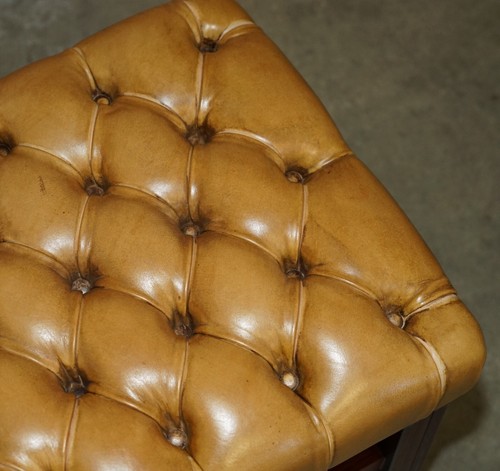 VINTAGE TAN BROWN LEATHER CHESTERFIELD TUFTED BARON FOOTSTOOL PART OF SUITE - Picture 5 of 9